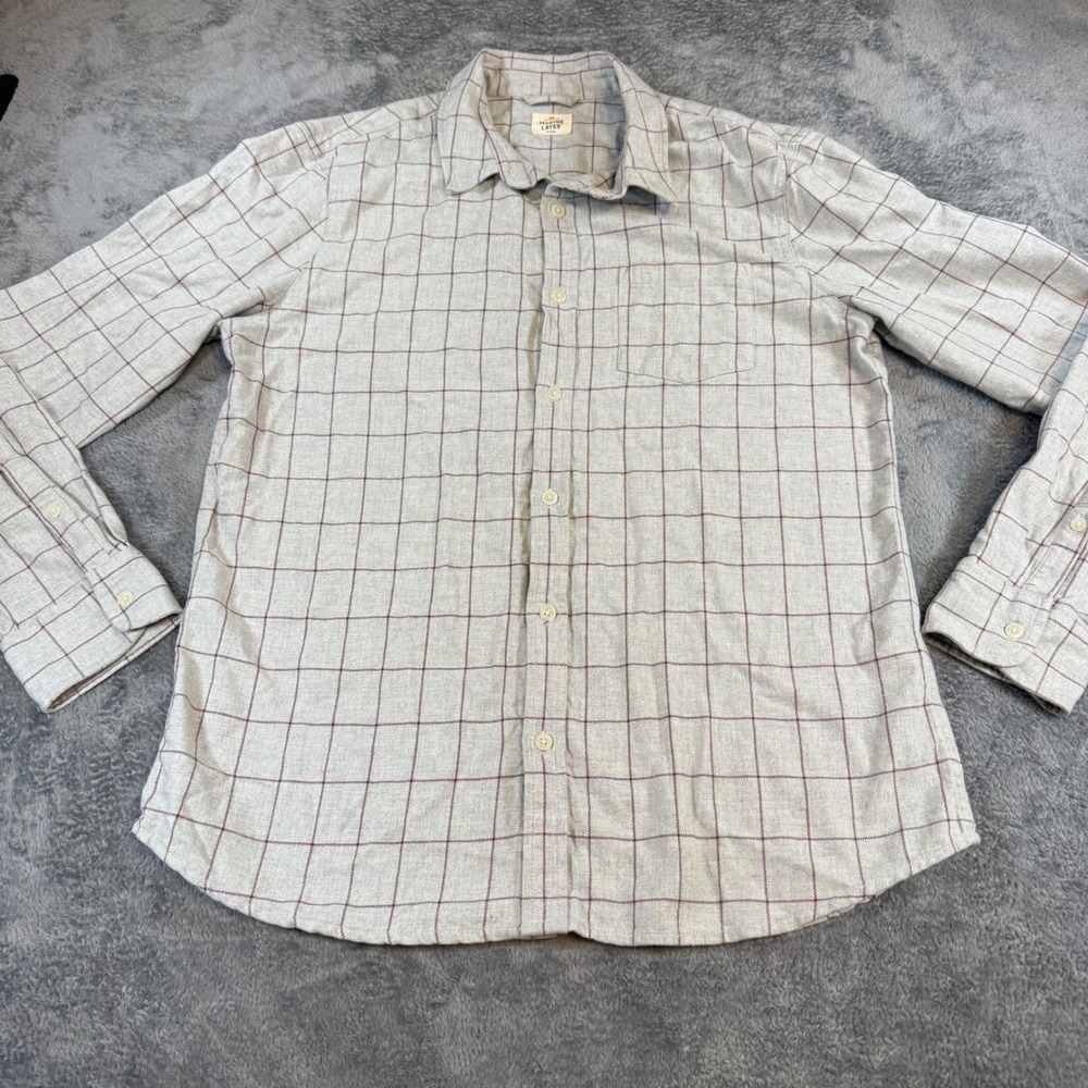 Marine Layer Mens Grey Maroon Windowpane Plaid Flannel Button Down  Sz Marge‎